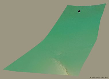 Libya 'nın az Zawiyah ilçesi, başkenti katı bir renk arka planına sahip. Topografik yardım haritası. 3B görüntüleme