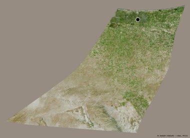 Libya 'nın az Zawiyah ilçesi, başkenti katı bir renk arka planına sahip. Uydu görüntüleri. 3B görüntüleme