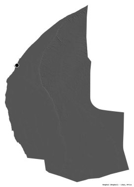 Libya 'nın Bingazi ilçesi, başkenti beyaz arka planda izole edilmiş. Çift seviyeli yükseklik haritası. 3B görüntüleme