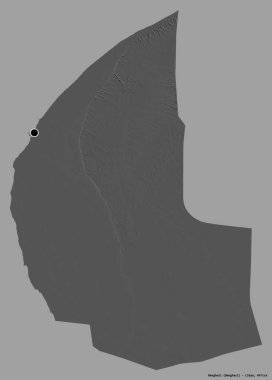 Libya 'nın Bingazi ilçesi, başkenti katı bir renk arka planına sahip. Çift seviyeli yükseklik haritası. 3B görüntüleme