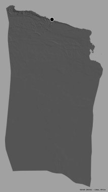 Darnah 'ın şekli, Libya bölgesi, başkenti katı renk arkaplanı ile izole edilmiş. Çift seviyeli yükseklik haritası. 3B görüntüleme