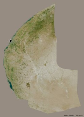 Libya 'nın Bingazi ilçesi, başkenti katı bir renk arka planına sahip. Uydu görüntüleri. 3B görüntüleme