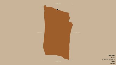 Darnah bölgesi, Libya bölgesi, jeoreferatlı bir sınır kutusunda sağlam bir arka planda izole edilmiş. Etiketler. Desenli dokuların bileşimi. 3B görüntüleme