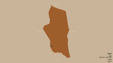 Libya 'nın Ghat ilçesi, jeoreferatlı bir sınır kutusunda sağlam bir arka planda izole edilmiş. Etiketler. Desenli dokuların bileşimi. 3B görüntüleme
