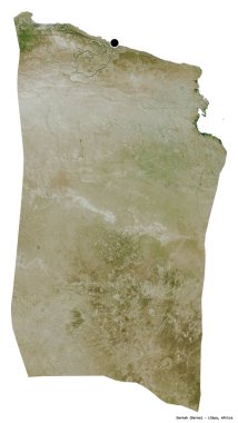 Libya 'nın Darnah ilçesi, başkenti beyaz arka planda izole edilmiş. Uydu görüntüleri. 3B görüntüleme