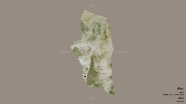Libya 'nın Ghat ilçesi, jeoreferatlı bir sınır kutusunda sağlam bir arka planda izole edilmiş. Etiketler. Uydu görüntüleri. 3B görüntüleme