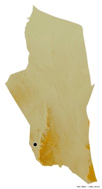 Libya 'nın Ghat ilçesi, başkenti beyaz arka planda izole edilmiş. Topografik yardım haritası. 3B görüntüleme