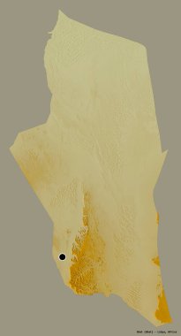 Libya 'nın Ghat ilçesi, başkenti katı renk arkaplanı ile izole edilmiş. Topografik yardım haritası. 3B görüntüleme