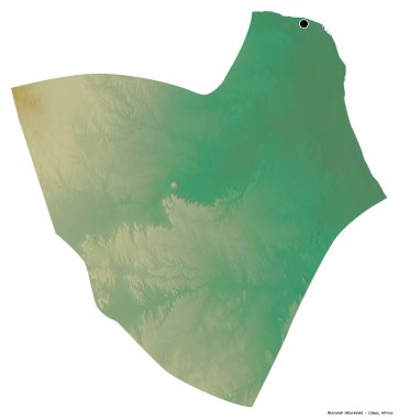 Libya 'nın Misratah ilçesi, başkenti beyaz arka planda izole edilmiş. Topografik yardım haritası. 3B görüntüleme