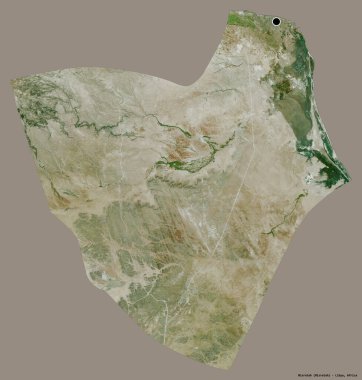 Libya 'nın Misratah ilçesi, başkenti katı bir renk arkaplanı ile izole edilmiş. Uydu görüntüleri. 3B görüntüleme