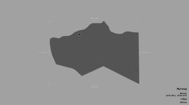 Libya 'nın Murzuq bölgesindeki bölge, Gürcistan sınırındaki bir kutunun sağlam bir arka planında izole edilmiş. Etiketler. Çift seviyeli yükseklik haritası. 3B görüntüleme