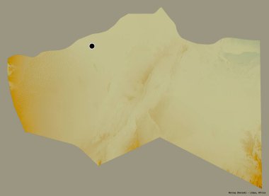 Libya 'nın Murzuq ilçesi, başkenti katı bir renk arka planına sahip. Topografik yardım haritası. 3B görüntüleme