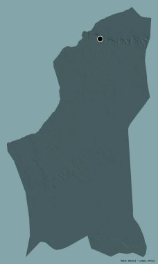 Libya 'nın Nalut ilçesi, başkenti katı bir renk arkaplanına sahip. Renkli yükseklik haritası. 3B görüntüleme