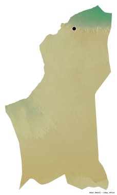 Libya 'nın Nalut ilçesi, başkenti beyaz arka planda izole edilmiş. Topografik yardım haritası. 3B görüntüleme