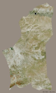 Libya 'nın Nalut ilçesi, başkenti katı bir renk arkaplanına sahip. Uydu görüntüleri. 3B görüntüleme