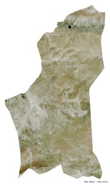 Libya 'nın Nalut ilçesi, başkenti beyaz arka planda izole edilmiş. Uydu görüntüleri. 3B görüntüleme