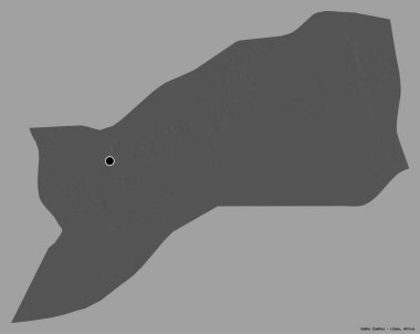 Libya 'nın Sabha ilçesi, başkenti katı bir renk arkaplanı ile izole edilmiş. Çift seviyeli yükseklik haritası. 3B görüntüleme