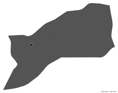 Libya 'nın Sabha ilçesi, başkenti beyaz arka planda izole edilmiş. Çift seviyeli yükseklik haritası. 3B görüntüleme