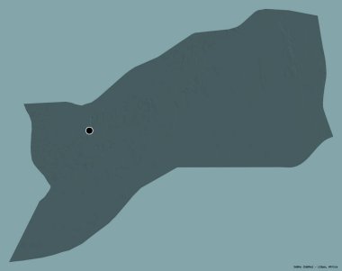 Libya 'nın Sabha ilçesi, başkenti katı bir renk arkaplanı ile izole edilmiş. Renkli yükseklik haritası. 3B görüntüleme