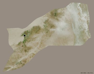 Libya 'nın Sabha ilçesi, başkenti katı bir renk arkaplanı ile izole edilmiş. Uydu görüntüleri. 3B görüntüleme