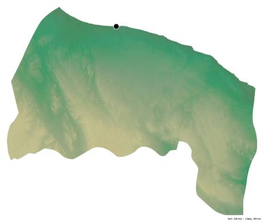 Libya 'nın Surt ilçesi, başkenti beyaz arka planda izole edilmiş. Topografik yardım haritası. 3B görüntüleme