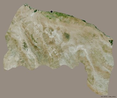 Libya 'nın Surt ilçesi, başkenti katı bir renk arka planına sahip. Uydu görüntüleri. 3B görüntüleme