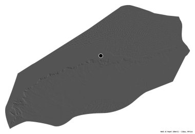 Libya 'nın başkenti Wadi al Hayat' ın beyaz arka planda izole edilmiş hali. Çift seviyeli yükseklik haritası. 3B görüntüleme