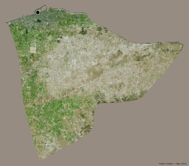 Libya 'nın Trablus ilçesi, başkenti katı bir renk arkaplanı ile izole edilmiş. Uydu görüntüleri. 3B görüntüleme