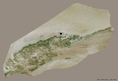 Libya 'nın Wadi al Hayat ilçesi, başkenti katı bir renk arka planına sahip. Uydu görüntüleri. 3B görüntüleme