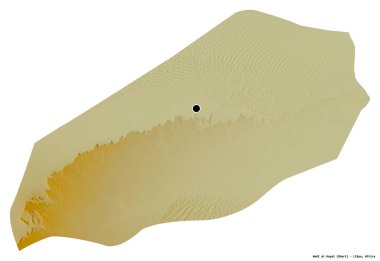 Libya 'nın başkenti Wadi al Hayat' ın beyaz arka planda izole edilmiş hali. Topografik yardım haritası. 3B görüntüleme