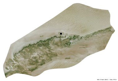 Libya 'nın başkenti Wadi al Hayat' ın beyaz arka planda izole edilmiş hali. Uydu görüntüleri. 3B görüntüleme