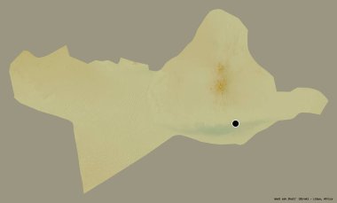 Libya 'nın başkenti Wadi ash Shati' nin şekli, koyu renk arka planda izole edilmiş. Topografik yardım haritası. 3B görüntüleme