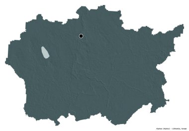 Litvanya 'nın başkenti Alytaus' un beyaz arka planda izole edilmiş hali. Renkli yükseklik haritası. 3B görüntüleme