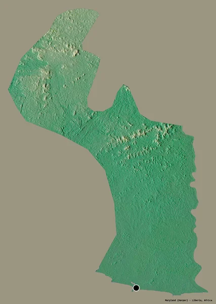 Maryland 'in şekli, Liberya eyaleti, başkenti katı renk arkaplanı ile izole edilmiş. Topografik yardım haritası. 3B görüntüleme