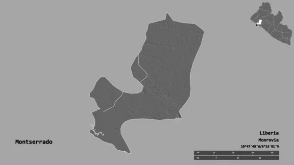 Форма Монтсеррадо Графства Ліберія Столицею Ізольованою Твердому Тлі Масштаб Відстаней — стокове фото
