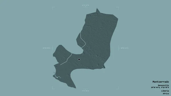 利比里亚州蒙特塞拉特的一个地区 在一个地理参照框的坚实背景下被隔离 彩色高程图 3D渲染 — 图库照片