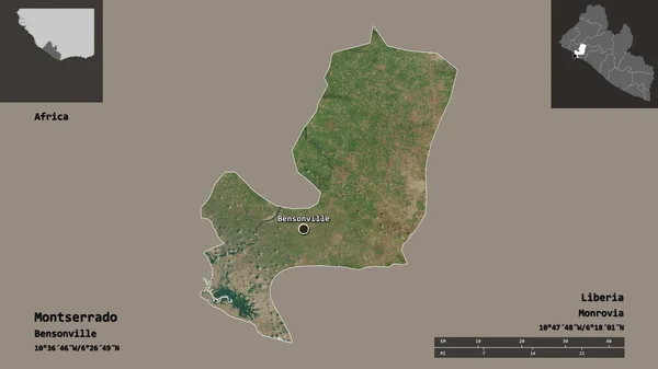 Forma Montserrado Contea Della Liberia Sua Capitale Scala Distanza Anteprime — Foto Stock