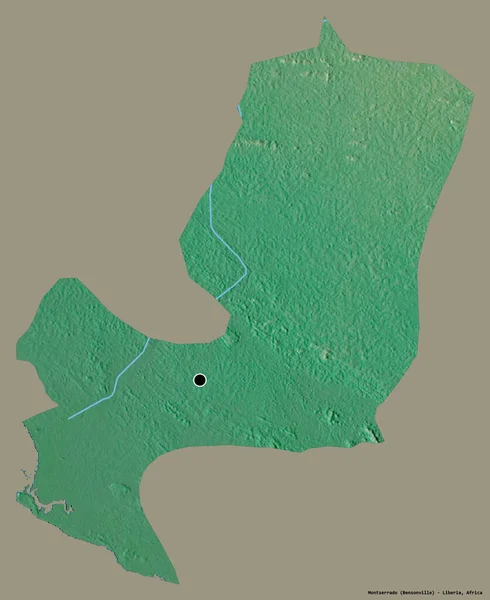 Montserrado, Liberya 'nın başkenti, koyu renk arka planda izole edilmiştir. Topografik yardım haritası. 3B görüntüleme