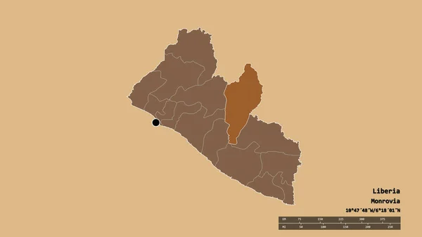 Libéria Kiszáradt Alakja Fővárosával Regionális Körzetével Szétválasztott Nimba Térséggel Címkék — Stock Fotó