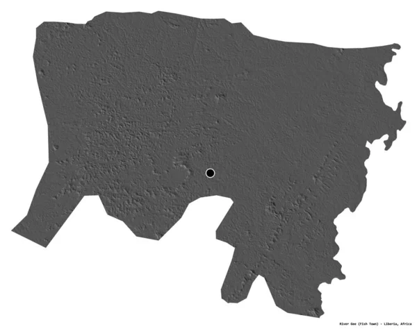 Форма Реки Графства Либерия Столицей Изолированной Белом Фоне Карта Рельефа — стоковое фото