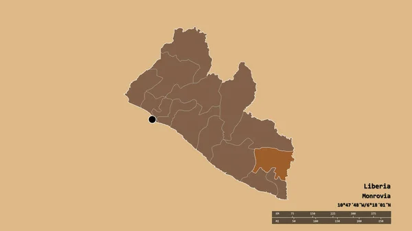 Desaturerad Form Liberia Med Dess Huvudstad Huvudsakliga Regionala Indelning Och — Stockfoto