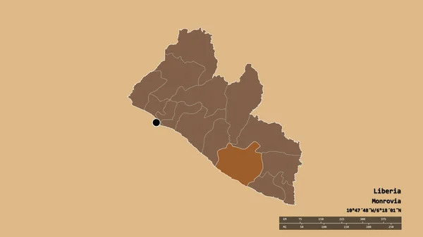 Desaturated Shape Liberia Its Capital Main Regional Division Separated Sinoe — Stock Photo, Image