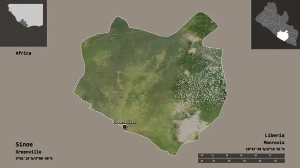 Forma Sinoe Contea Della Liberia Sua Capitale Scala Distanza Anteprime — Foto Stock