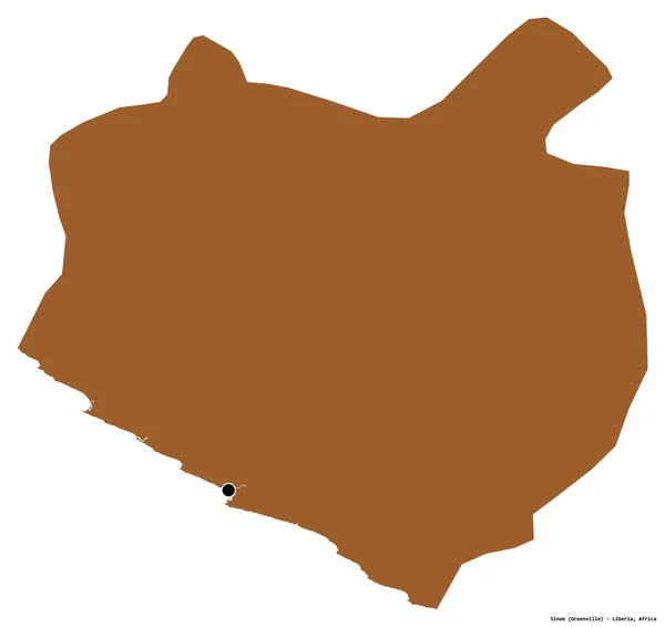 Shape Sinoe Kreis Liberia Mit Seiner Hauptstadt Isoliert Auf Weißem — Stockfoto
