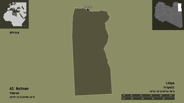 Form Butnan Distriktet Libyen Och Dess Huvudstad Avståndsskala Förhandsvisningar Och — Stockfoto