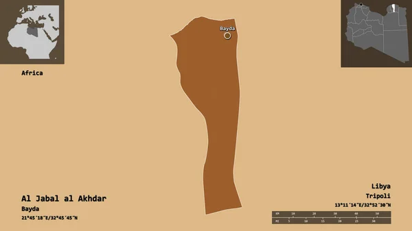 Form Jabal Akhdar Distriktet Libyen Och Dess Huvudstad Avståndsskala Förhandsvisningar — Stockfoto