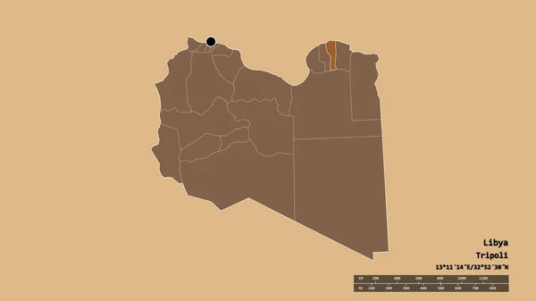 Desaturerad Form Libyen Med Dess Huvudstad Huvudsakliga Regionala Indelning Och — Stockfoto