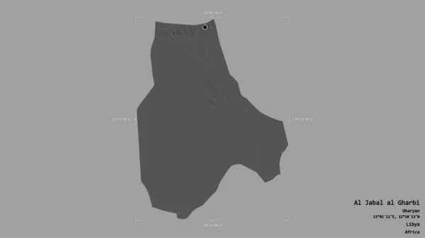 利比亚地区Al Jabal Gharbi的地区 在一个地理参照框的坚实背景下被隔离 Bilevel高程图 3D渲染 — 图库照片