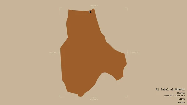 Obszar Jabal Gharbi Dystrykt Libii Odizolowany Solidnym Tle Georeferencyjnej Skrzynce — Zdjęcie stockowe