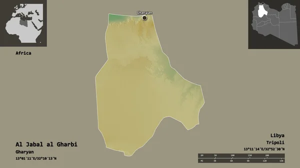 Shape Jabal Gharbi District Libya Its Capital Distance Scale Previews — Stock Photo, Image